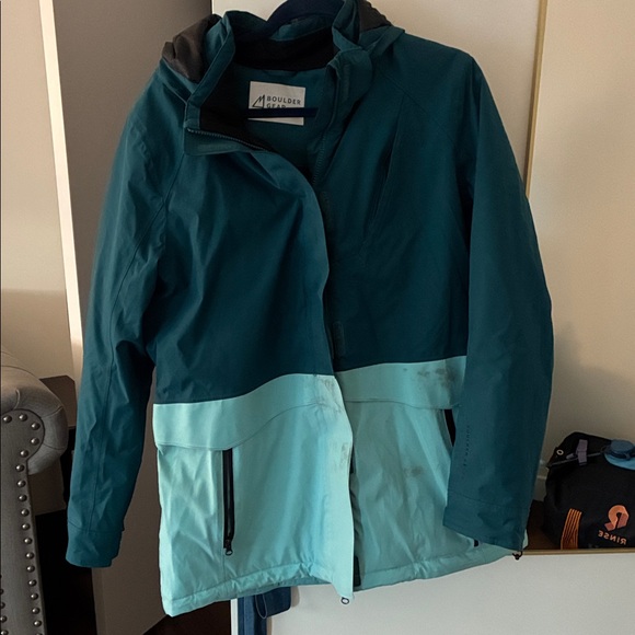 Women's Boulder Teal and Light Blue Ski Jacket - Picture 1 of 6